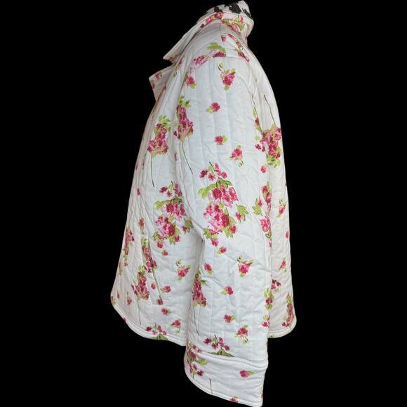 nicole by Nicole Miller Reversible Stretch Poplin Quilted Jacket Cream Floral L - Picture 11 of 15